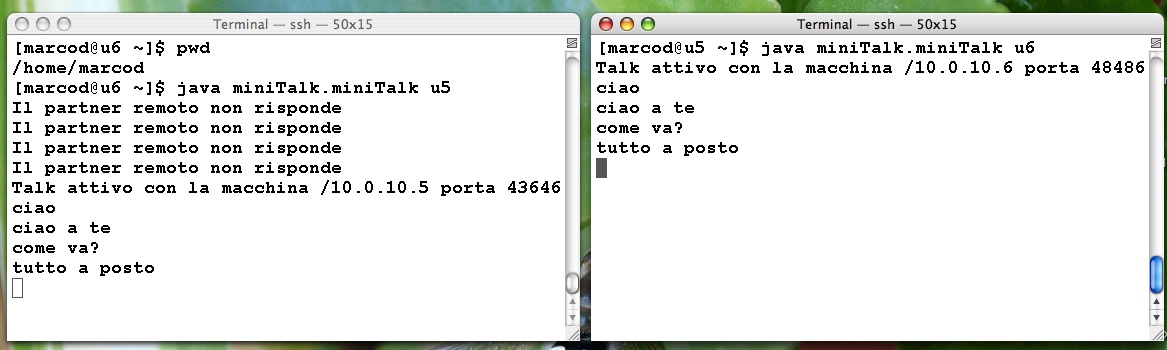  Esempio di sessione con due terminali sulle macchine u5 e u6